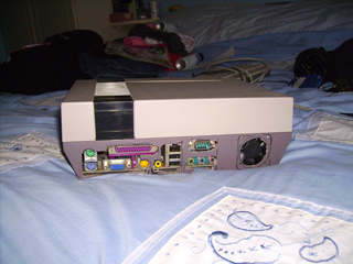 The rear of the Nes PC showing connection sockets
